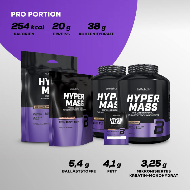 BioTechUSA Hyper Mass - Mass Gainer with Carbohydrates & Protein Blend | Micronized creatine | Gluten-free, 4 kg, vanilla 4 kg (pack of 1) - NewNest Australia