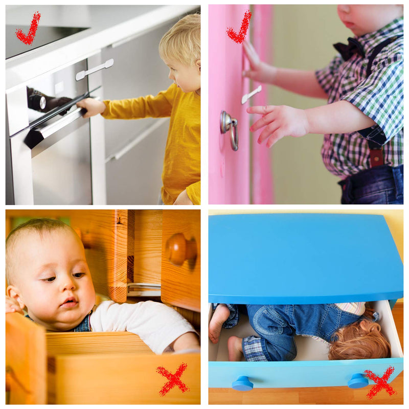 Child Safety Cabinet Locks - (10 Pack) Baby Proofing Latches to Drawer Door Fridge Oven Toilet Seat Kitchen Cupboard Appliance Trash Can with 3M Adhesive - Adjustable Strap No Drill No Tool White - NewNest Australia