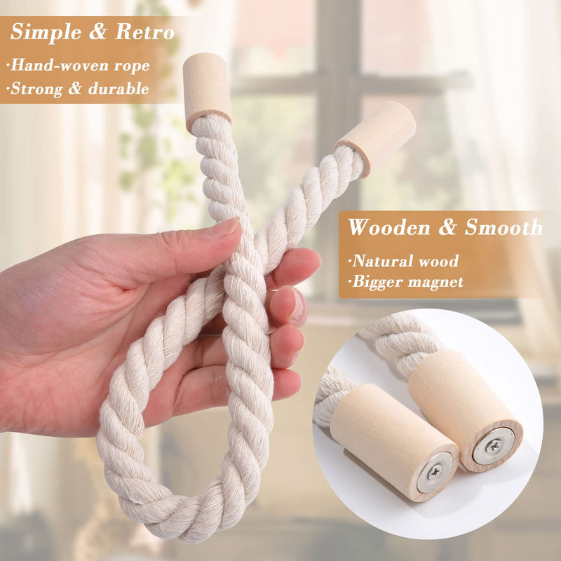NICEEC 2 Pack Wooden Magnetic Curtain Tiebacks Boho Home Decoration Drape Tie Backs Natural Cotton Handmade Rope Curtain Holdbacks for Thin or Thick Home & Office Window Drapery (Beige) Beige - NewNest Australia