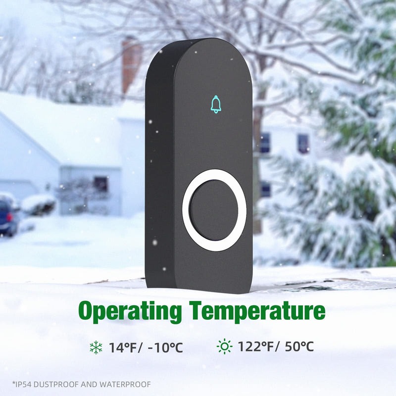 AIDA Lighted Wireless Doorbell, Home Waterproof Doorbell 1,000ft Range, 5 Volume Levels with 58 Doorbell Chimes & LED Flash (Black, Doorbell with 1 Button & 1 Receiver) - NewNest Australia