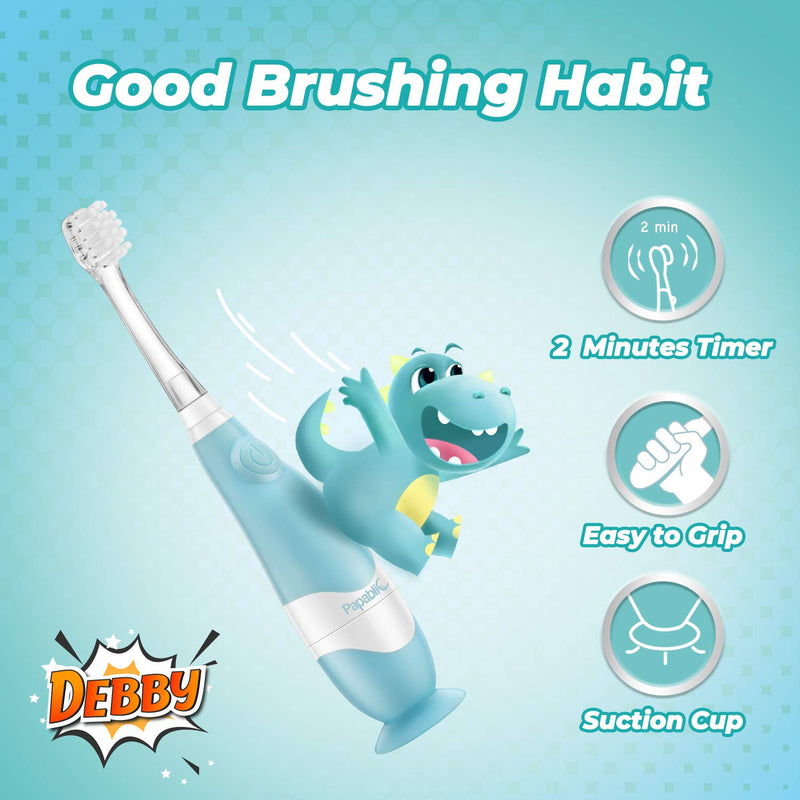 Papablic Debby Toddler Sonic Electric Toothbrush with Cute Dino Covers for Babies and Toddlers Ages 1-3 Years - NewNest Australia