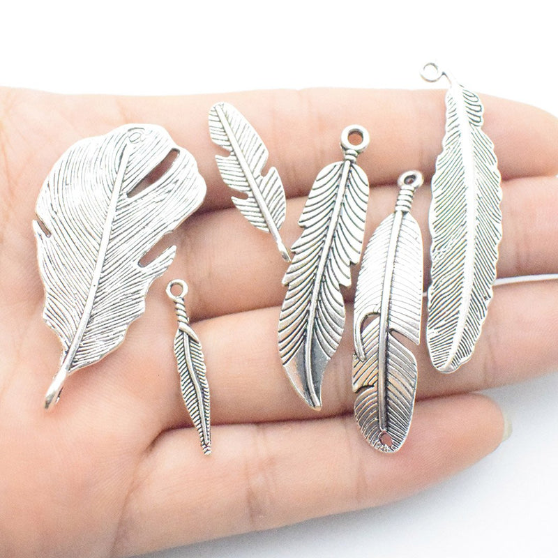 100g Feather Charms Collection - Antique Silver Bronze Patina Big Goose Bird Plume Plumage Pinion Wing Feather Metal Pendants for Jewelry Making DIY Findings (HM17) - NewNest Australia
