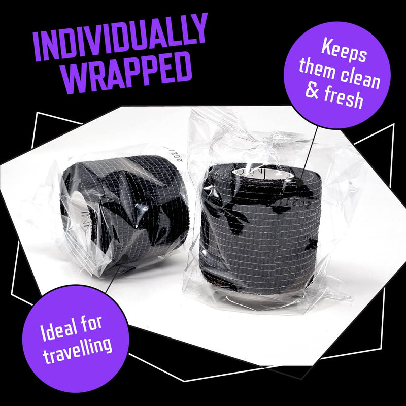 Inksafe Black Self Adherent Cohesive Bandages 5cm x 4.5m Box of 12 - Uses Include Tattoo Grip Wrap, Vet Wrap, Tape for Wrist and Ankle Sprains 12 Count (Pack of 1) - NewNest Australia
