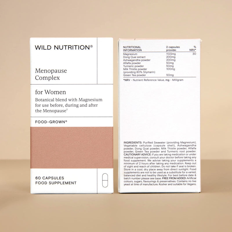 WILD NUTRITION Menopause Complex | Menopause Supplements to Support Hormonal Balance for Women | Magnesium, Ashwagandha, and Turmeric to Promote Healthy Bones, Muscles, and Joints | 60 Capsules - NewNest Australia