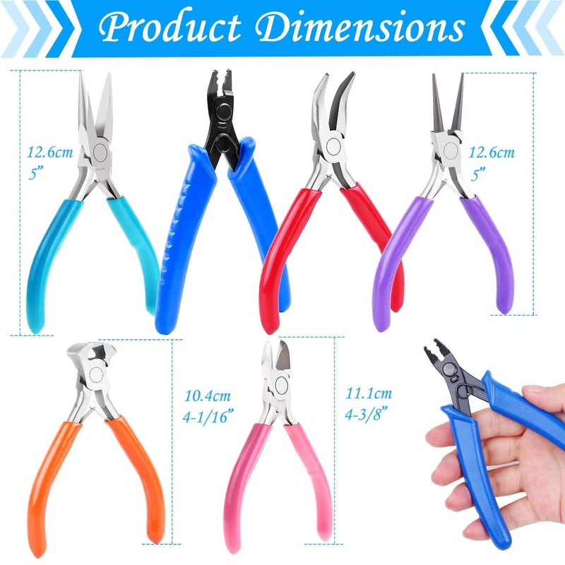 Jewelry Pliers, Acejoz 6pcs Jewelry Making Tools Kit Includs Needle Nose Pliers, Round Nose Pliers, Wire Cutters, Crimping Pliers, Bent Nose Pliers, End Nippers for Beading Craft - NewNest Australia