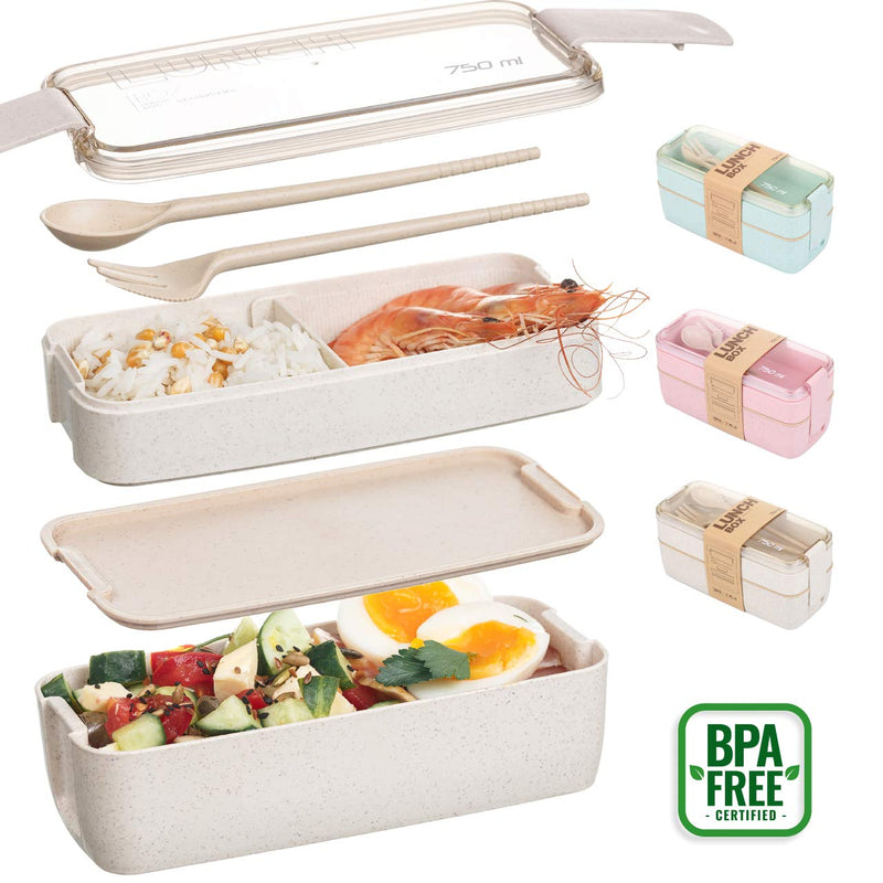 NewNest Australia - TARLINI HOME Kids Bento Box- Lunch Containers, Cute Lunch Boxes for Kids With Utensils, Chopsticks & Dividers, Bento Boxes for Adults, Dishwasher & Microwave Safe Japanese Bento Beige 