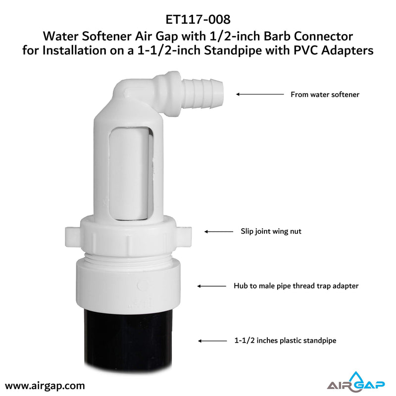 Water Softener Air Gap with 1/2-inch Barb Connector for Installation on a 1-1/2-inch Standpipe with PVC Trap Adapters - NewNest Australia