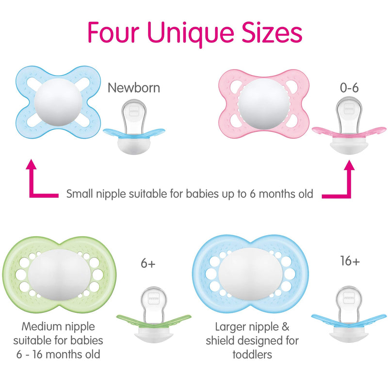 MAM Original Baby Pacifier, Nipple Shape Helps Promote Healthy Oral Development, Curved Shield to Protect Skin, 3 Pack, 0-6 Months, Clear/Boy boy - NewNest Australia