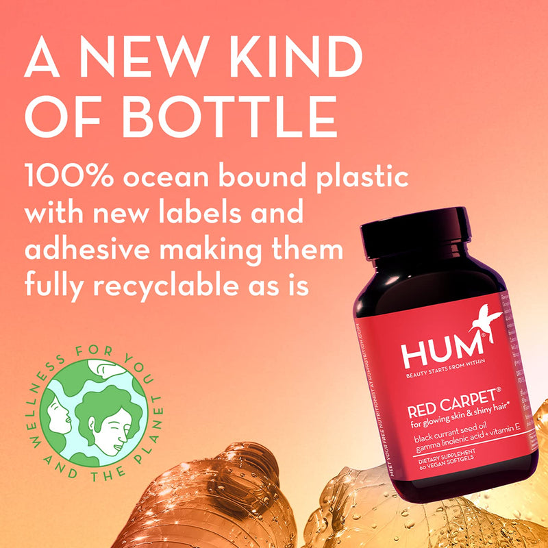 HUM Red Carpet - Skin & Hair Supplement - Black Currant Seed Oil for Glowing Skin & Strong, Healthy Hair with Vitamin E & Omegas 3/6 - Hair Growth Vitamins (60 Vegan Softgels) - NewNest Australia