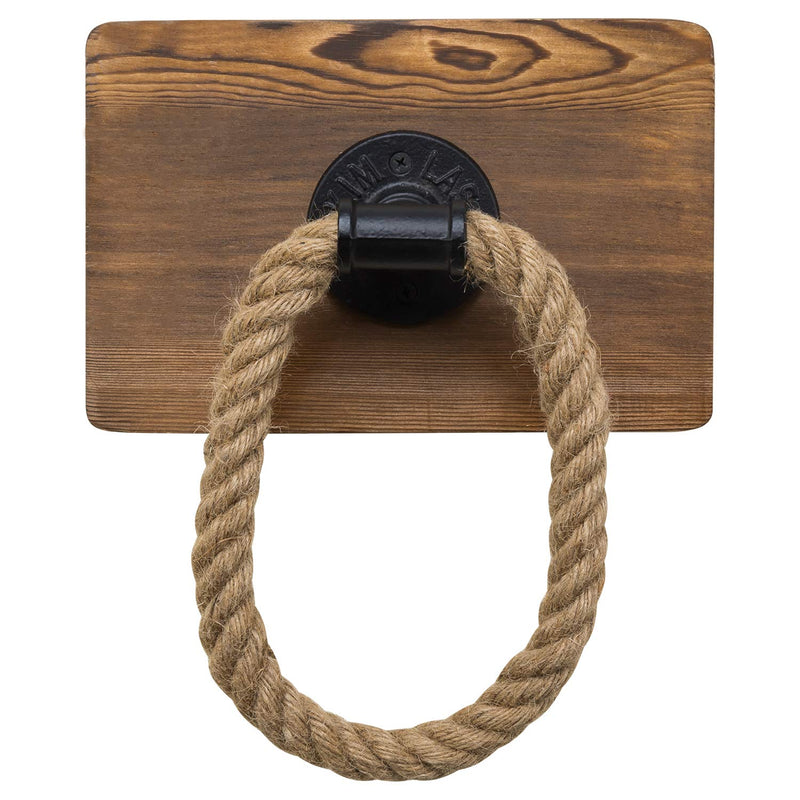 MyGift Dark Brown Rustic Wood & Industrial Pipe Wall Mounted Rope Towel Ring - NewNest Australia