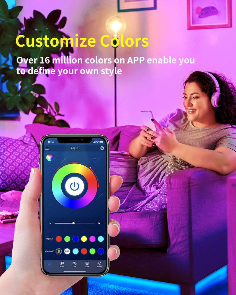 GUPUP 25 FT LED Strip Lights,Bluetooth LED Lights for Bedroom, Color Changing Light Strip with Music Sync, Phone Controller and IR Remote(APP+Remote +Mic). 25FT - NewNest Australia