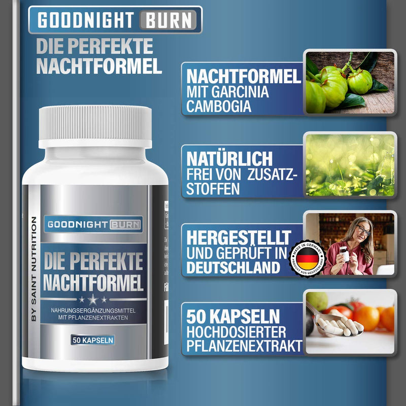 Saint Nutrition® GOODNIGHT F-BURN Capsules Vegan - 1 capsule for the night with Garcinia Cambogia - for men & women, fast + high dosage - NewNest Australia