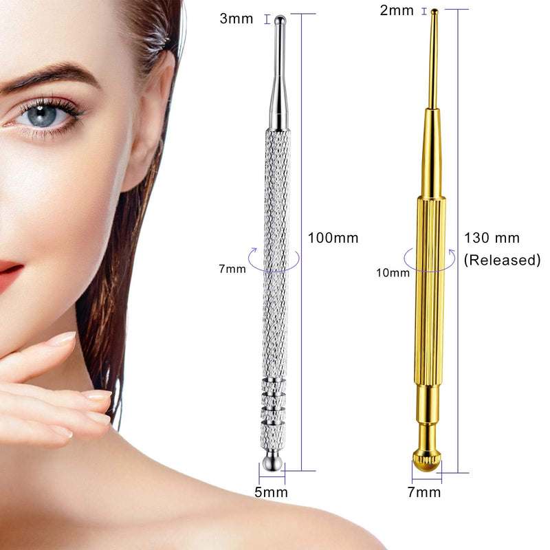 2 Pieces Facial Reflexology Massage Tool Retractable Acupuncture Pen, Stainless Steel Double Headed Spring Loaded Ear and Body Point Probe Pen (2 Pieces) 2 - NewNest Australia