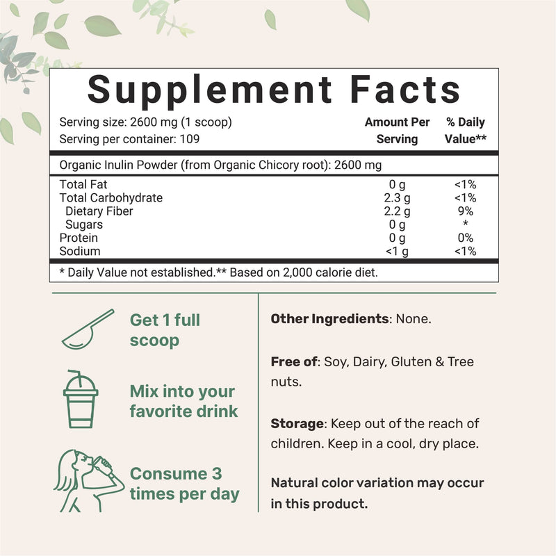 Organic Daily Prebiotic Dietary Fiber Supplement Powder, (Inulin Fiber from Chicory Root), 10 Ounce, Highly Promote Intestinal Colon, Gut Health and Digestive Function, Vegan Friendly 10 Ounce (Pack of 1) - NewNest Australia
