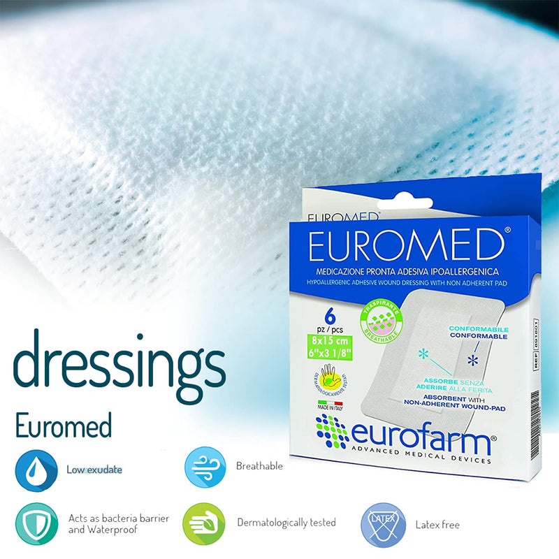 EUROMED - Post-Operative Adhesive Island Wound Dressing 6 x 3 1/8 in (6 Pieces per Box) 6 x 3 1/8 - 6PCS - NewNest Australia