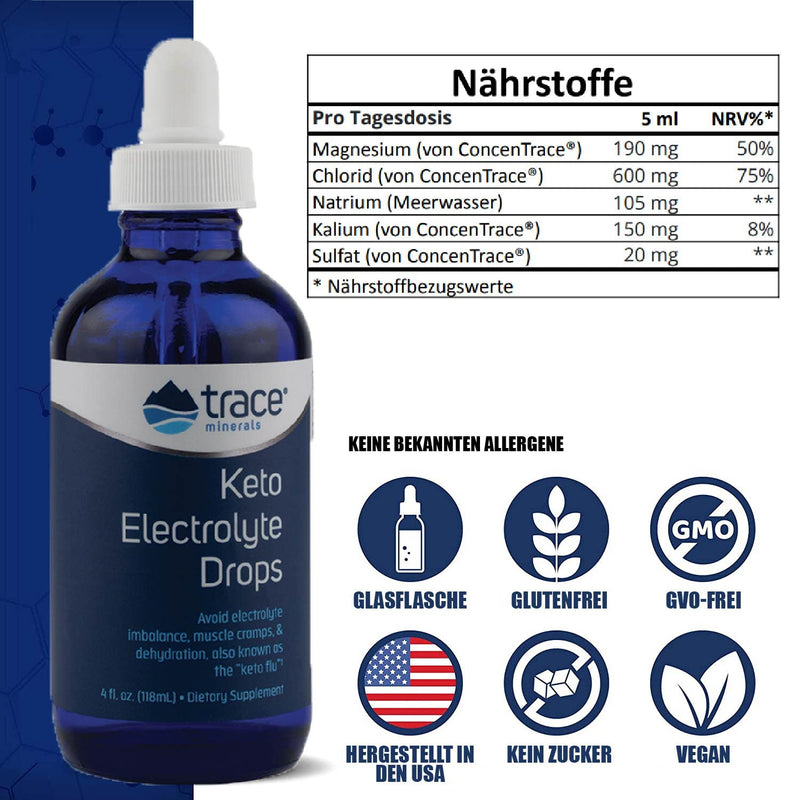 Trace Minerals | Keto Electrolytic Drops | Full Spectrum Electrolytes To Prevent Dehydration, Muscle Spasms, Keto Flu And Electrolyte Disorders | Gluten Free, Vegan | 24 Servings (4 Oz) - NewNest Australia
