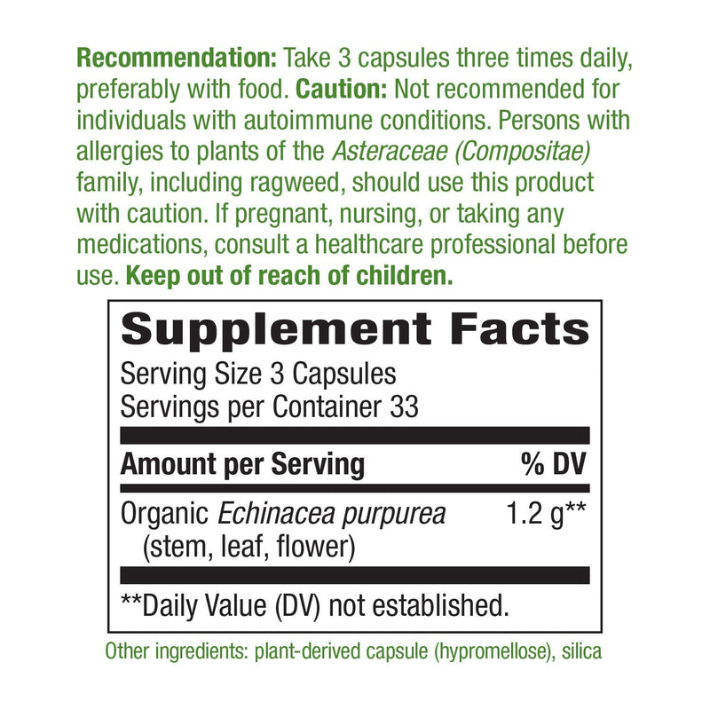 Nature's Way Echinacea Purpurea Herb, 1,200 mg per serving, 180 Capsules 100 Count (Pack of 1) - NewNest Australia