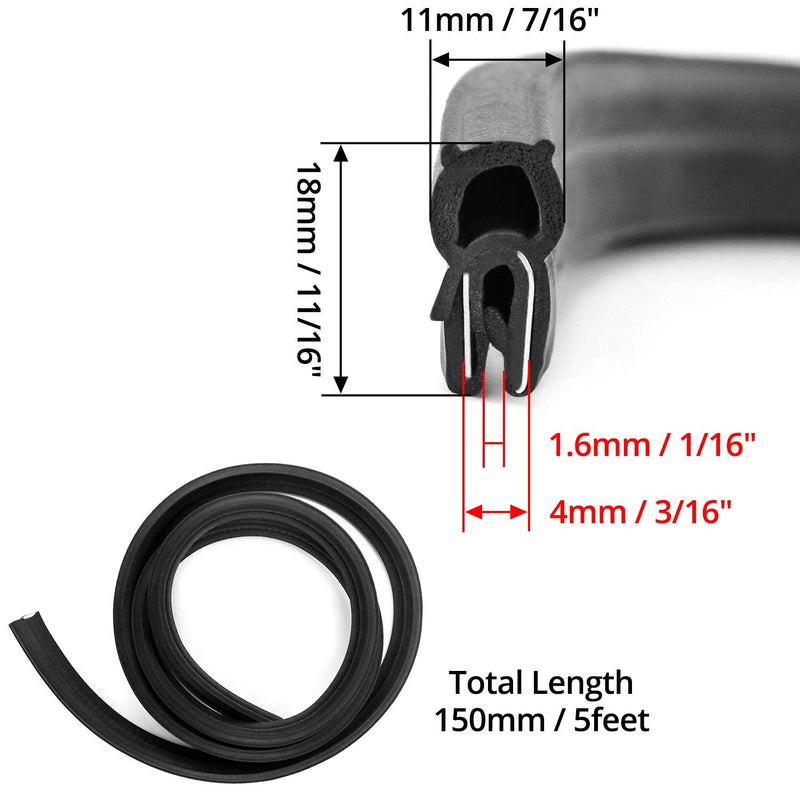 QWORK 5 Feet EPDM Rubber Trim Seal with Top Bulb, Fits Edge 1/16" to 1/8" Bulb Position: Top - NewNest Australia