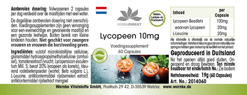 Lycopene capsules 10mg - high dosage - made from tomato extract - vegan - 60 capsules| HERBADIREKT by Warnke vital substances - NewNest Australia