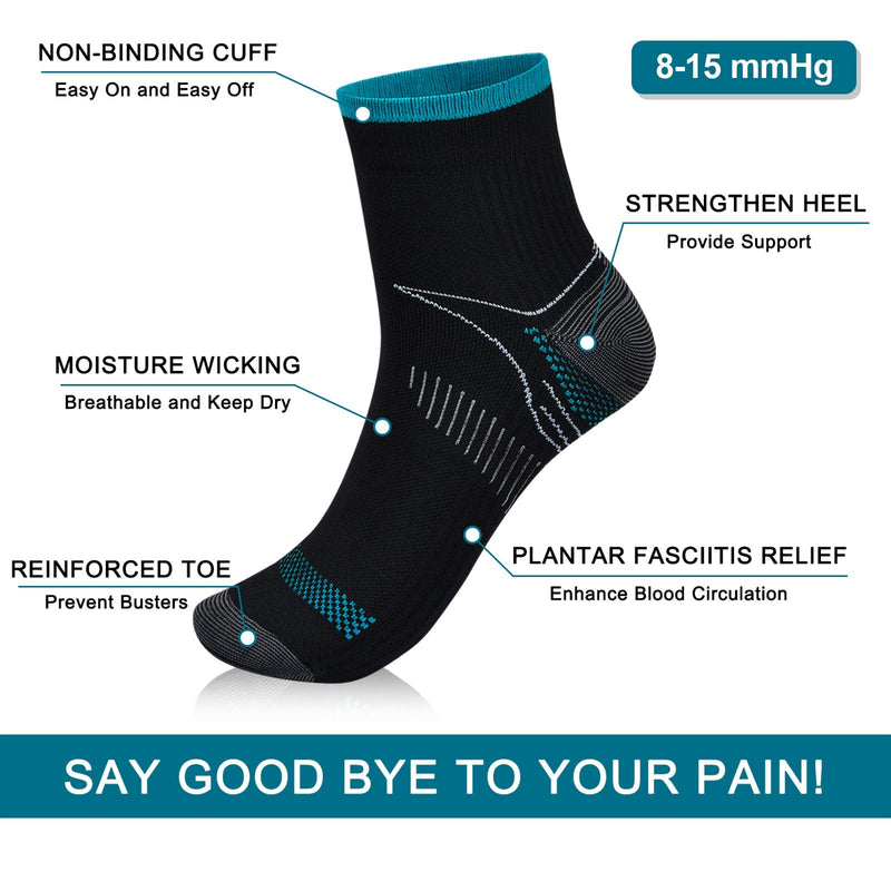 7 Pairs Compression Socks for Men & Women, Ankle Socks 8-15mmHg, Comfortable Breathable Plantar Fasciitis Compression Socks, Fit for Running & Fitness, Travel & Flight, Pregnancy Black S-M - NewNest Australia