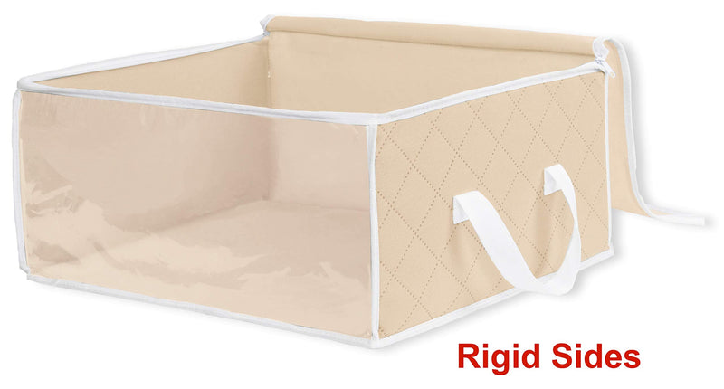 Simple Houseware 3 Pack Foldable Closet Organizer Clothing Storage Box with Clear Window, Beige Medium - NewNest Australia