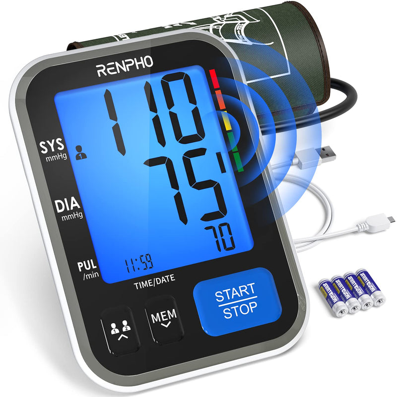 RENPHO Blood Pressure Machines for Home Use, Upper Arm Blood Pressure Monitor with Quick Accurate Readings, Irregular Heartbeat Detect, 22-42 cm Large Cuff BP Machine with A Case, 2 * 120 Memories Normal - NewNest Australia