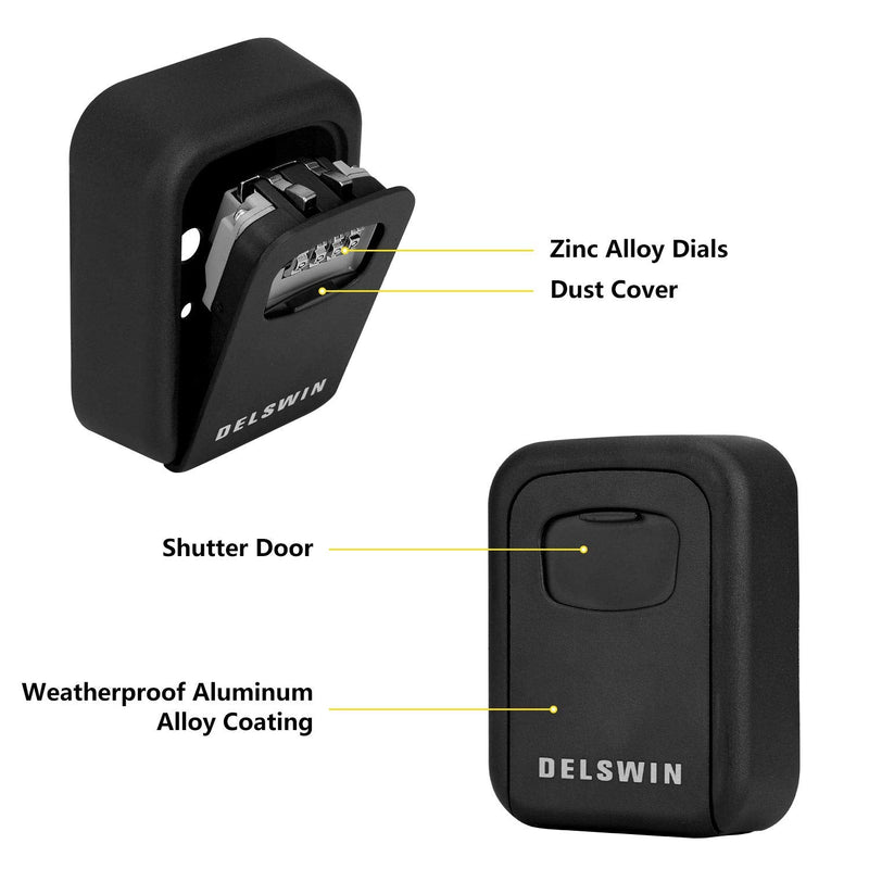 Key Lock Box - Waterproof Combination Lockbox Wall Mounted Key Storage Lock Box for Office,Realtors,House Spare Keys,Holds Up to 6 Keys (Black) Black - NewNest Australia