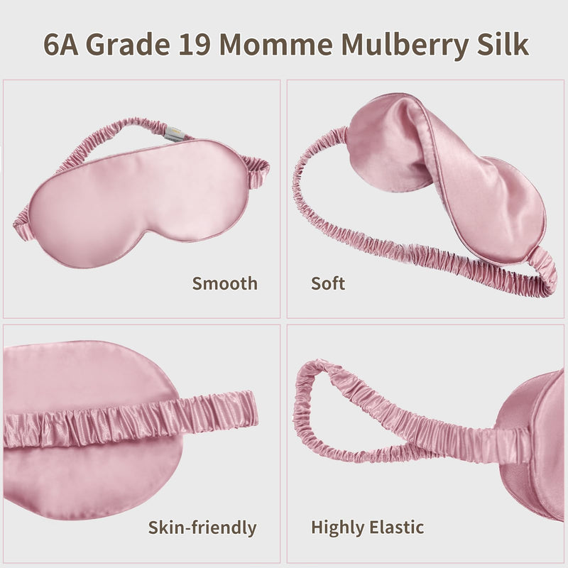 Sleep Mask,Silk Eye Mask for Sleeping Women/Men/Girls,19 Momme Both Sides 100% Pure Mulberry Silk Blackout Anti-Allergy Blindfold with Elastic Strap for Night,Travel,Nap,Meditation (Pink) Pink - NewNest Australia