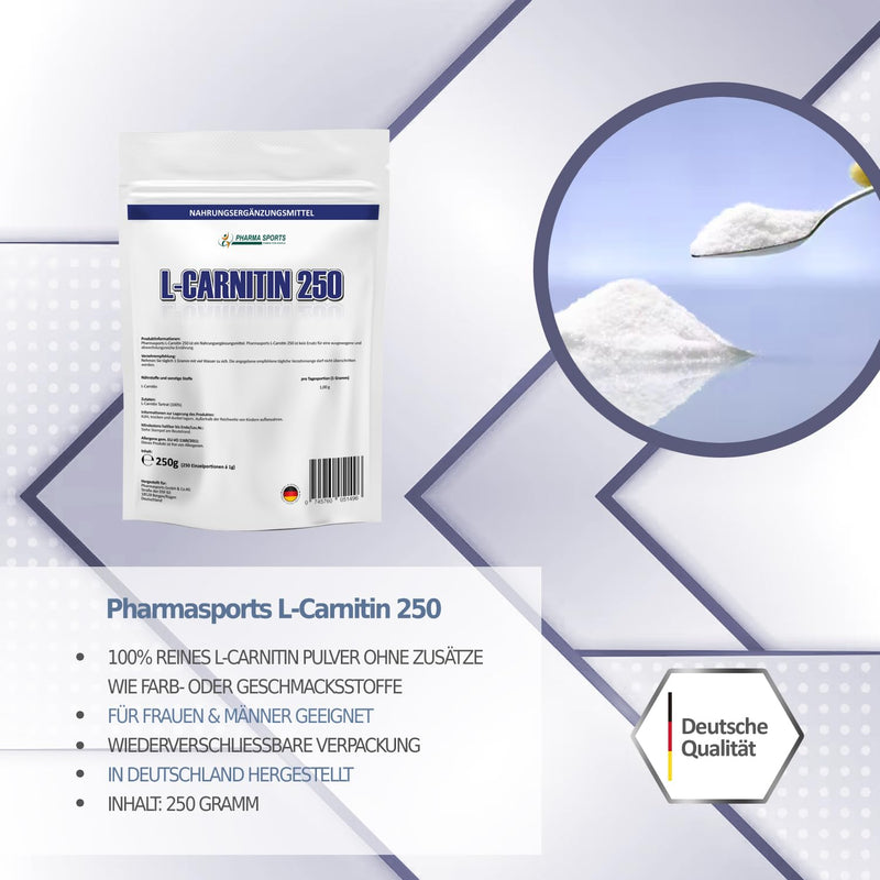 Pharmasports L-Carnitine PUR 250g - Pure L-Carnitine Tartrate powder without additives - 100% pure - NewNest Australia