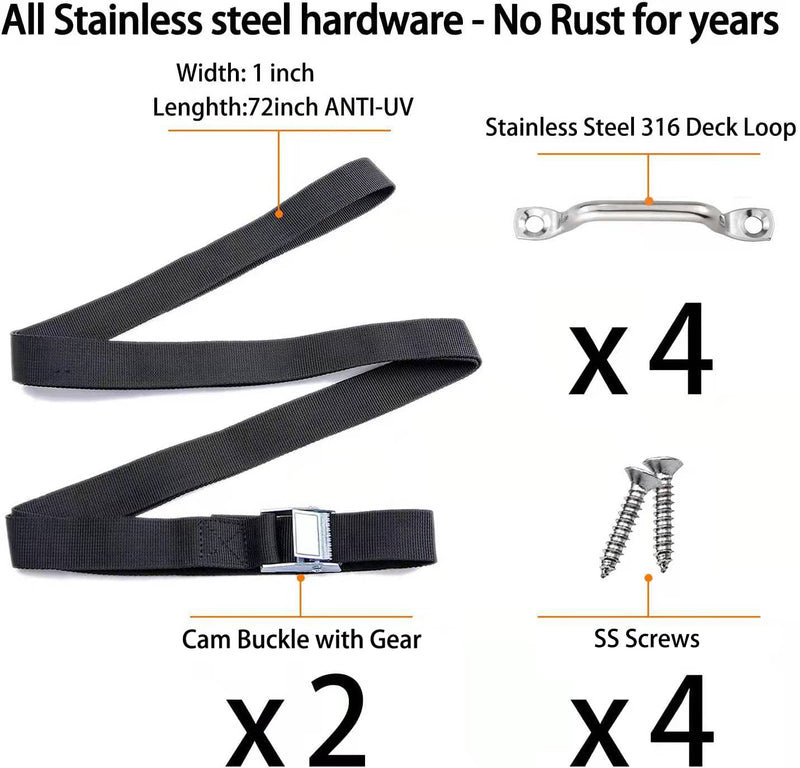 Opiytou 78in Battery Tie Down Strap, Battery Box Hold Down Lashing Straps Kit with Stainless Steel Cam Buckle, Stainless Steel Deck Loop Mounts, SS Screws - NewNest Australia