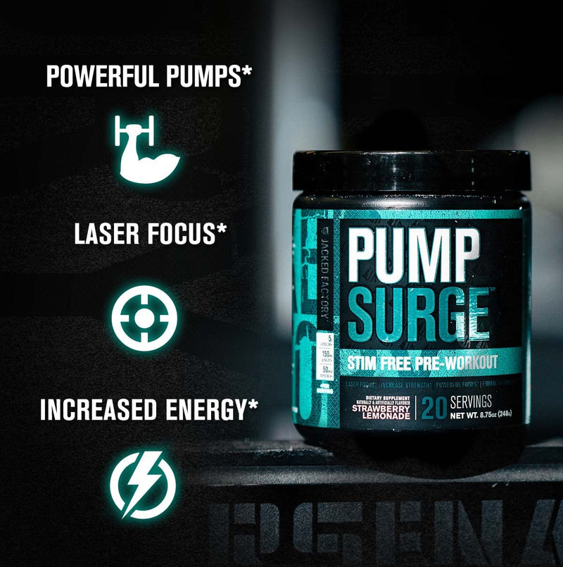 PUMPSURGE Caffeine Free Pump & Nootropic Pre Workout Supplement - Non Stimulant Preworkout Powder & Nitric Oxide Booster - 20 Servings, Blue Raspberry Flavor - NewNest Australia