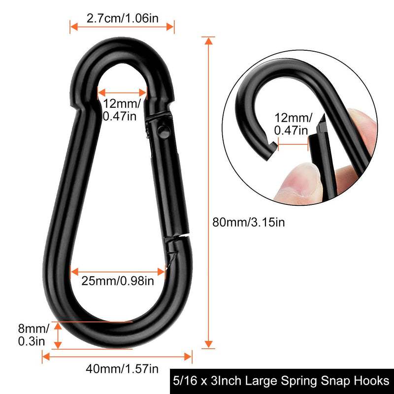 8 Pack Spring Snap Hooks, Heavy Duty Carbon Steel Carabiner Clip, Capacity 500Lbs 5/16”x3” Quick Link Buckle Clip for Camping, Fishing, Hiking M8 Key Chain Carabiner for Swing and Hammock - NewNest Australia