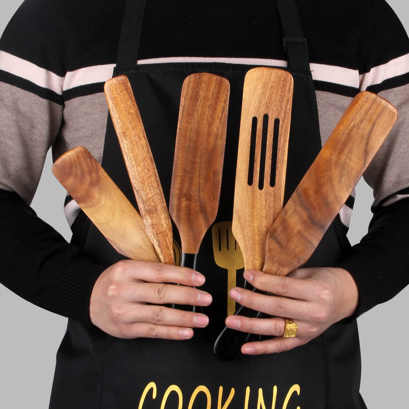 5 Pcs Acacia Wood Spurtle Kitchen Tool Flat Spatula Slotted Turner Spoon Cooking Utensils on TV Best Wooden Spatula Spurtle Set for Serving, Cake, Baking, Burger Spatulas - NewNest Australia