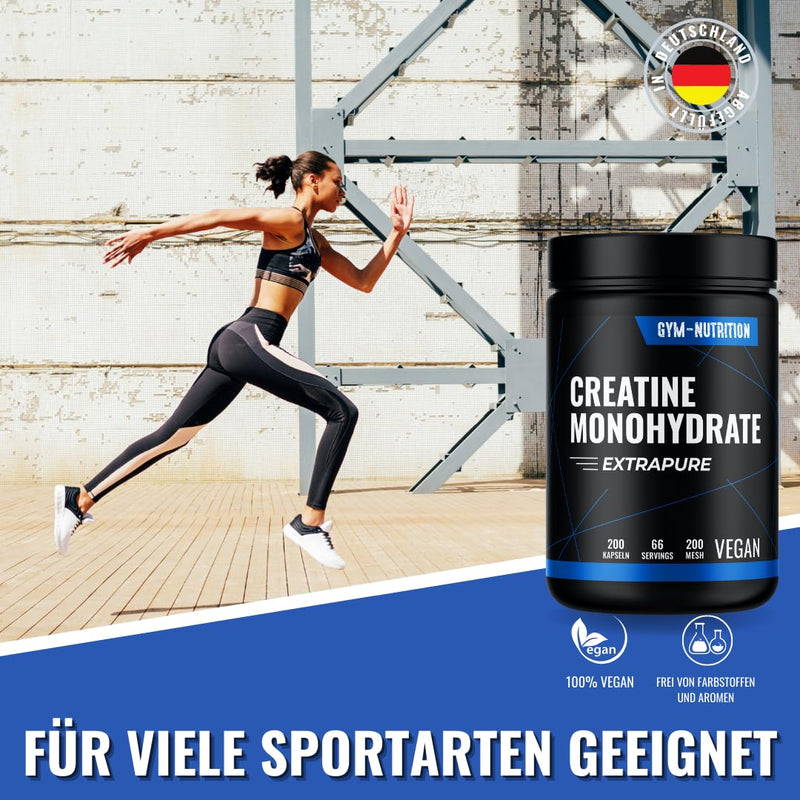 CREATINE (CREATINE) CAPSULES Caps - 200 Creatine GIGA CAPS high dosage I 100% Pure Creatine Monohydrate - Mesh 200- Vegan Bottled in Germany - NewNest Australia