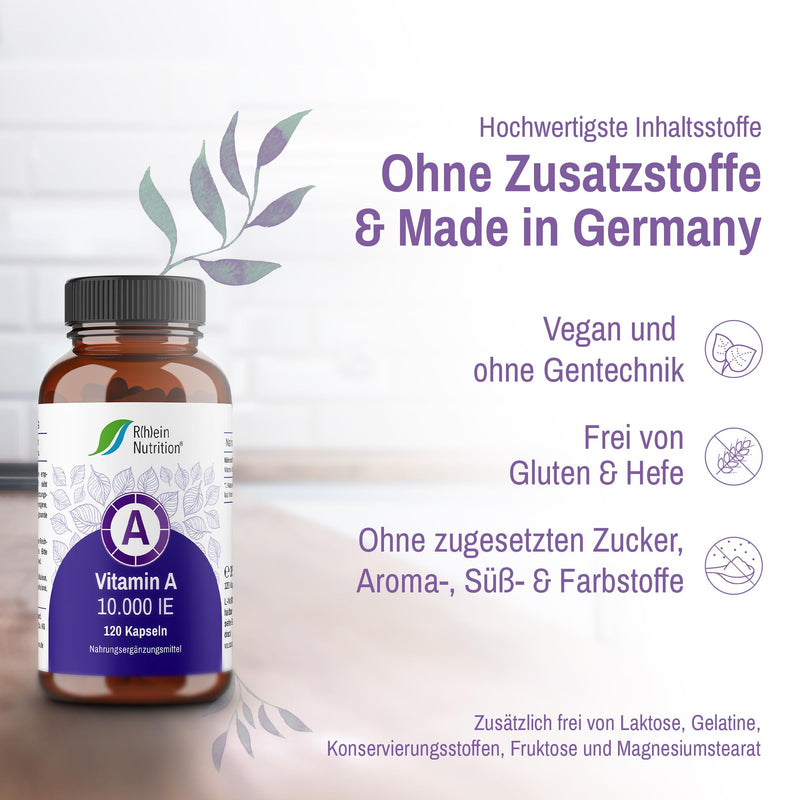Vitamin A High Dose 10000 IU - 120 Capsules 4 Months Supply - Eye Vitamins Retinol - Vegan & Made in Germany Without Additives - Rhein Nutrition - NewNest Australia