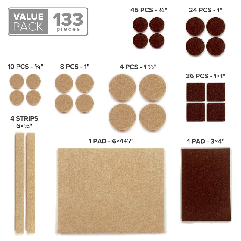 Felt Furniture Pads X-PROTECTOR 133 PCS Premium Furniture Pads - Felt Pads Furniture Feet Best Wood Floor Protectors - Protect Your Hardwood & Laminate Flooring! 133 PCS Brown & Beige - NewNest Australia
