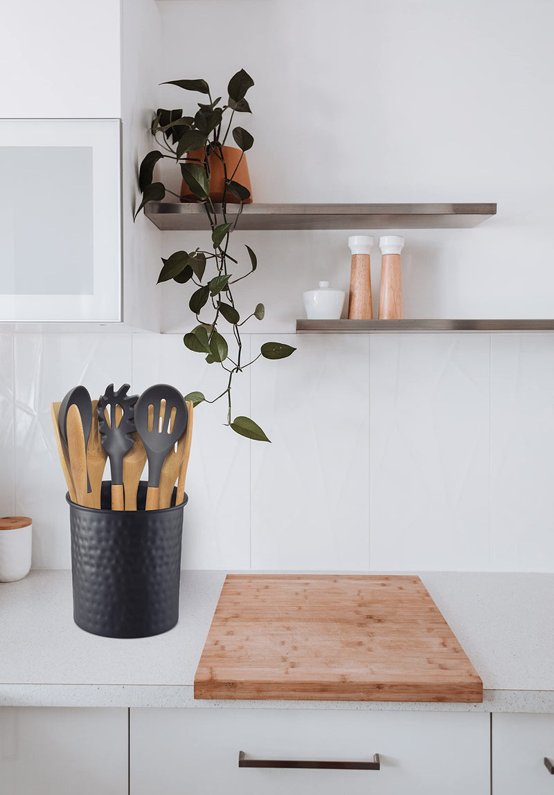 Monarch Abode Matte Black Hand Hammered Kitchen Utensil Holder Crock, Large, 19177 - NewNest Australia