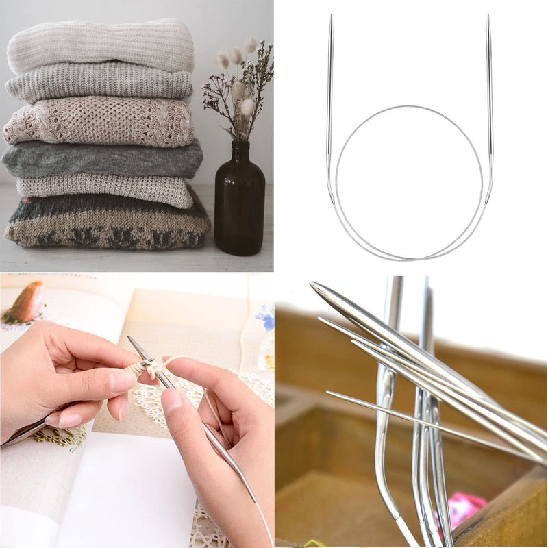 Stainless Steel Circular Knitting Needles Set 24 Inch for Beginners Adults, 11 Round Metal Knitting Needles with Magic Loop, 11 Sizes 1.5-5mm Double Pointed Flexible Weaving Needles for Sweaters, Hat - NewNest Australia