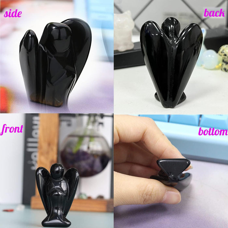 XIANNVXI 2" Crystal Angel Black Obsidian Healing Crystals Guardian Angel Natural Hand-carved Gemstones Stones Reiki Protection Crystal Gifts O - 2" Black Obsidian - NewNest Australia