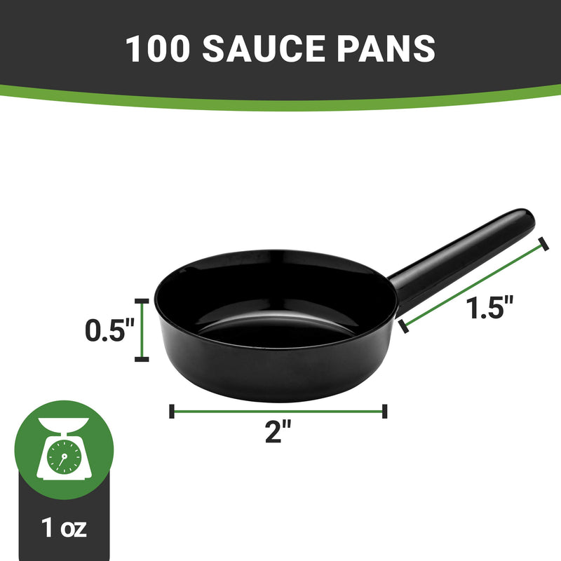 1 Ounce Disposable Dessert Cups, 100 Mini Sauce Dishes - Sauce Pan Design, Serve Condiments, Snacks or Samples, Black Plastic Small Appetizer Plates, For Parties or Catered Events - Restaurantware - NewNest Australia