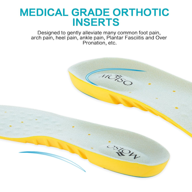MOISO Memory Foam Orthotic Insoles for Plantar Fasciitis with Arch Support Shock Absorption Metatarsal Pad Stoma Design for Men & Women 8-10.5 UK Women / 7.5-10 UK Men Yellow - NewNest Australia