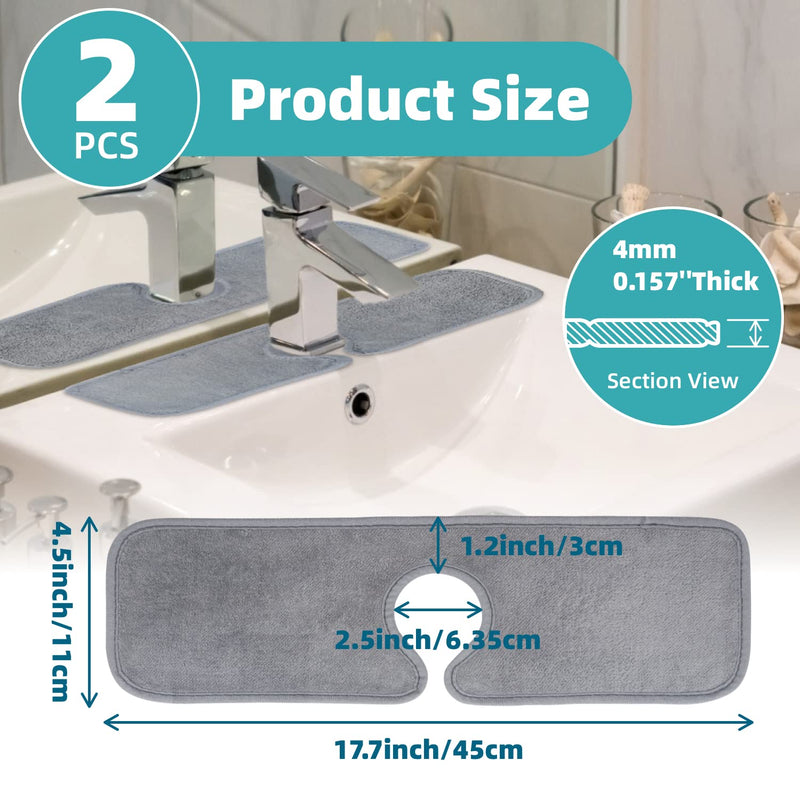 2 Pack of Faucet Absorbent Mat, Kitchen Sink Splash Guard, Behind Faucet, Faucet Splash Catcher, Sink Water Splash Guard, Drying Mat for Kitchen, Bathroom, Farmhouse and RV, 17.7'' x 4.5'' 17.7inch x 4.5inch 2PCS-Grey - NewNest Australia
