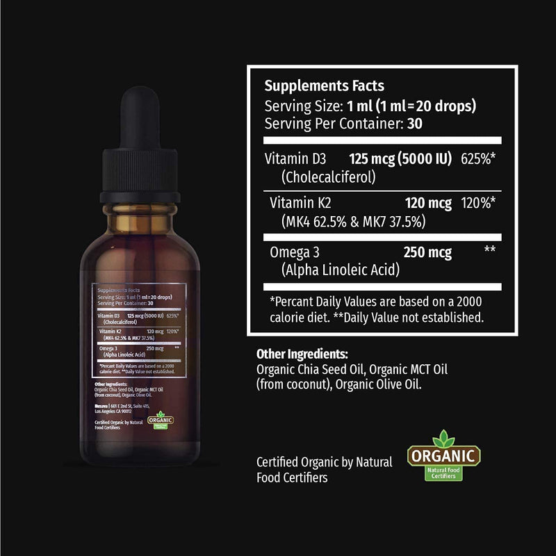 (2 Pack) Organic Vitamin D3 K2 Drops w MCT Oil Omega 3, 5000 IU, Maximum Strength Vitamin D Liquid 5000 IU, No Fillers, Non-GMO Liquid D3 for Faster Absorption & Immune Support, Unflavored, 2 Fl Oz 1 Fl Oz (Pack of 2) - NewNest Australia