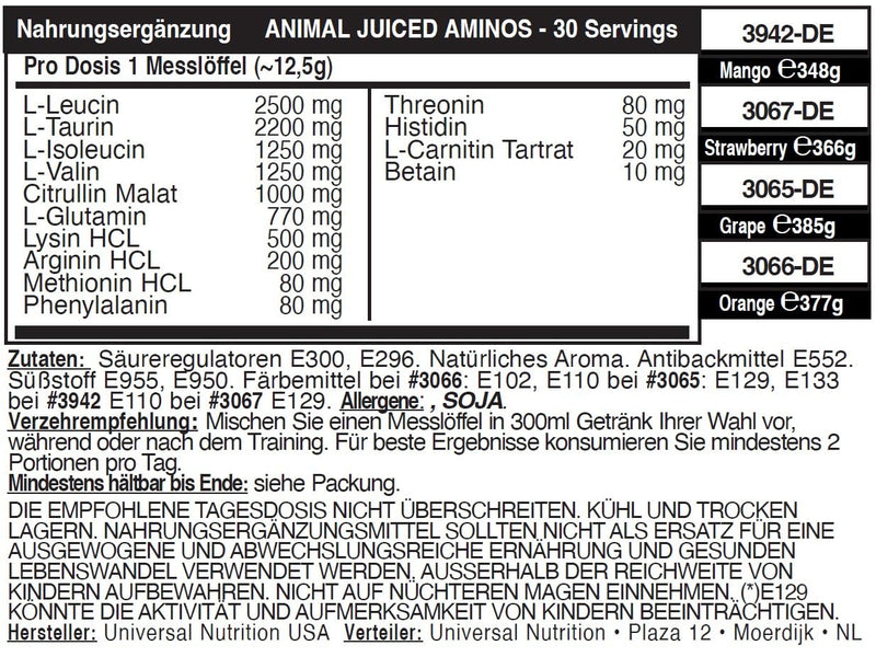 Universal Nutrition Animal Juiced Aminos (Strawberry Limeade) - Post Workout Supplement With 6G Bcaa/Eaa Matrix & 4G Amino Acid Blend For Improved Performance & Muscle Recovery, 30 Scoops Of Strawberry Limeade - NewNest Australia