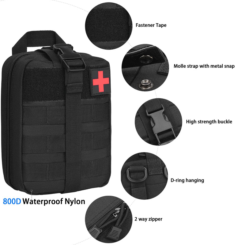 Yuandiann Military Tactical First Aid Bag With Purse, First Aid Ifak Bag Survival Kit Molle Emergency Bag Medical Bum Bag For Hiking Cycling Camping, Black, 15Cm X 10Cm X 20.5Cm / 5.905"L X 3.937"W X 8.07"H, Money Belt - NewNest Australia