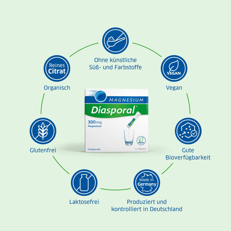 Magnesium Diasporal 300 mg, drinking granules: For magnesium deficiency, which can lead to muscle cramps, pure magnesium citrate, 100 sticks 100 pieces (pack of 1) - NewNest Australia