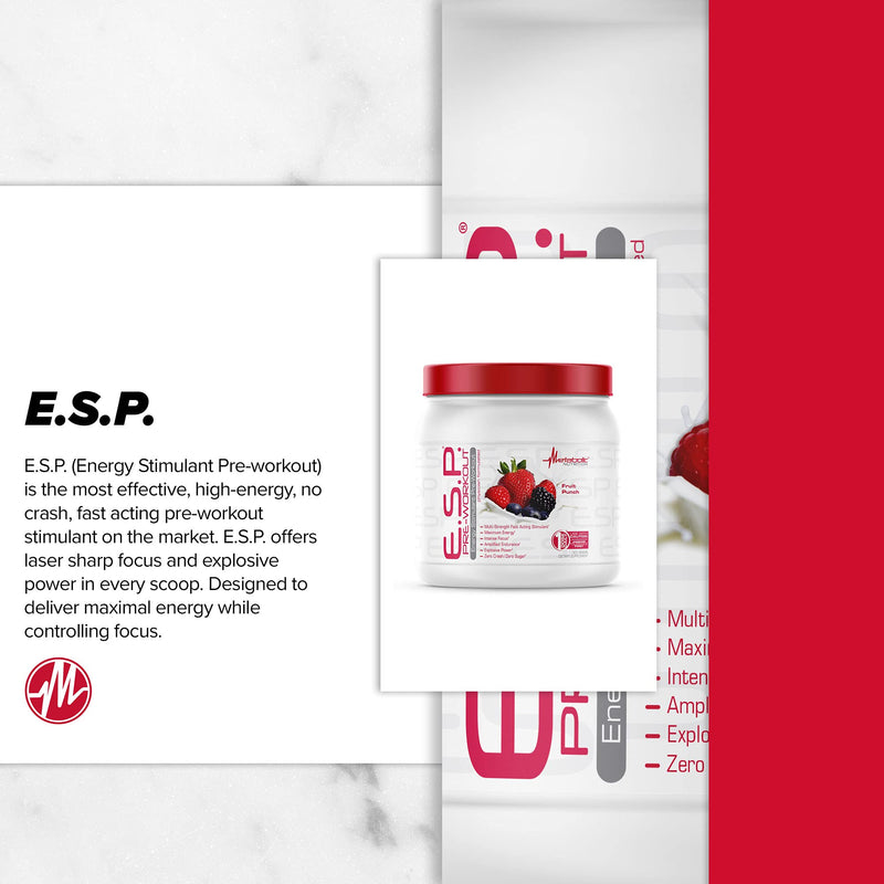 Metabolic Nutrition | ESP - Stimulating Pre Workout, Pre Intra Workout Supplement | Energy & Endurance Stimulating | Natural, Safe & Mental Focus | Blue Raspberry, 300 Grams (90 Servings) - NewNest Australia