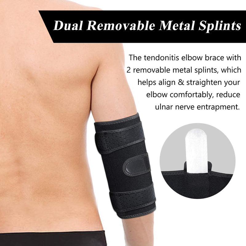 ZOUYUE Elbow Brace, Adjustable Elbow Support with Two Removable Metal Splints, Arm Stabilizer Cubital Tunnel Elbow Splint for Tennis Elbow, Weightlifting, Tendonitis, Joint Pain Relief for Men & Women - NewNest Australia