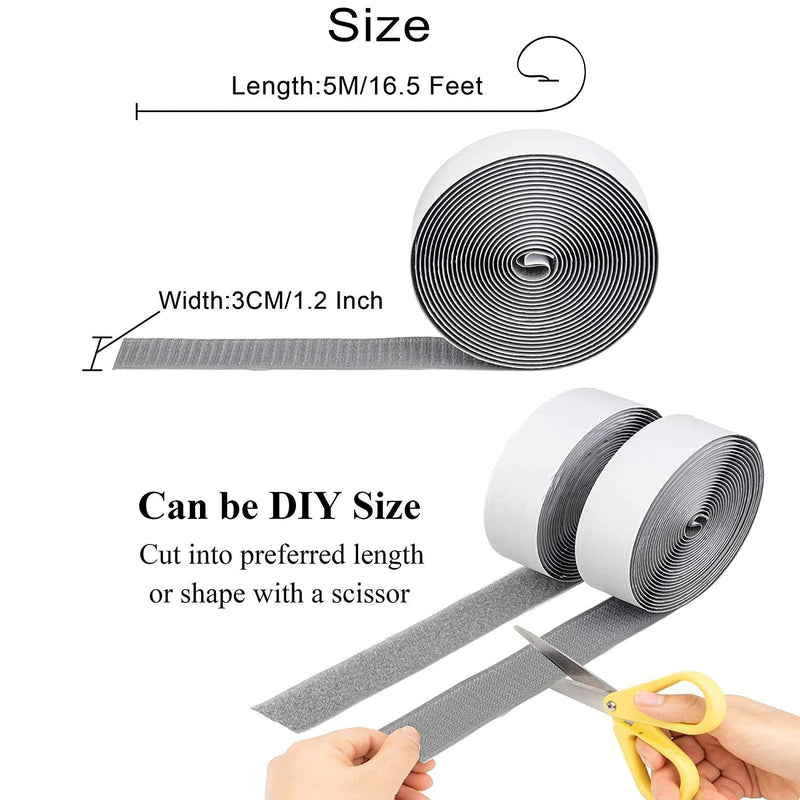 BRAVESHINE Hook Loop Roll with Adhesive - 1.2 Inch 16.5FT Heavy Duty Hook and Loop Strips - Industrial Strength Sticky Back Fabric Fastener Tape for Sewing Craft, Mounting or Hanging Items - Grey - NewNest Australia