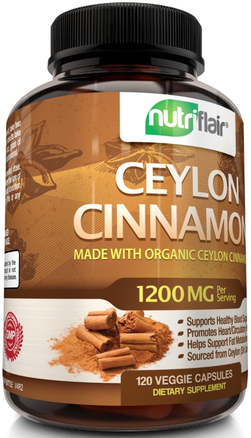 NutriFlair Ceylon Cinnamon (Made with Organic Ceylon Cinnamon) 1200mg per Serving, 120 Capsules - Joint Support, Anti-inflammatory & Antioxidant - True Sri Lanka Cinnamon - NewNest Australia
